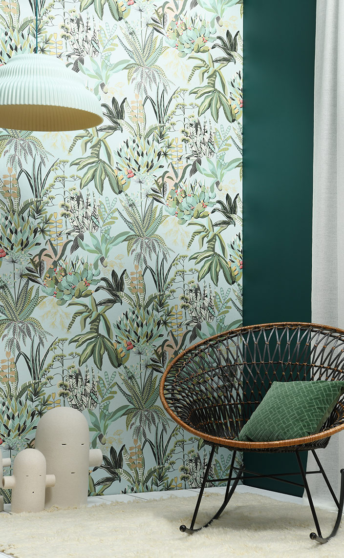 Papier peint Lelièvre. Papier peint aux motifs botanique - Décor mural. Papier peint en trompe l'oeil. Signatures Singulières - Le magazine digital des talents Français