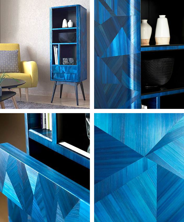atelier paelis - manon bouvier - meuble en marqueterie de paille bleue - meilleur ouvrier de france - paille de seigle - marqueteuse de paille - Signatures Singulières Magazine - magazine digital des talents français