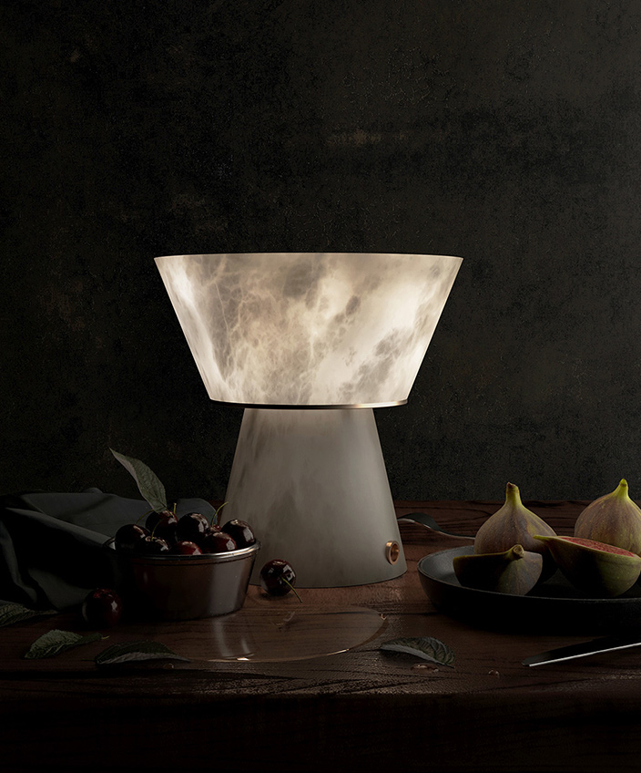 atelier alain ellouz - lampe nomade en albatre - signatures singulieres