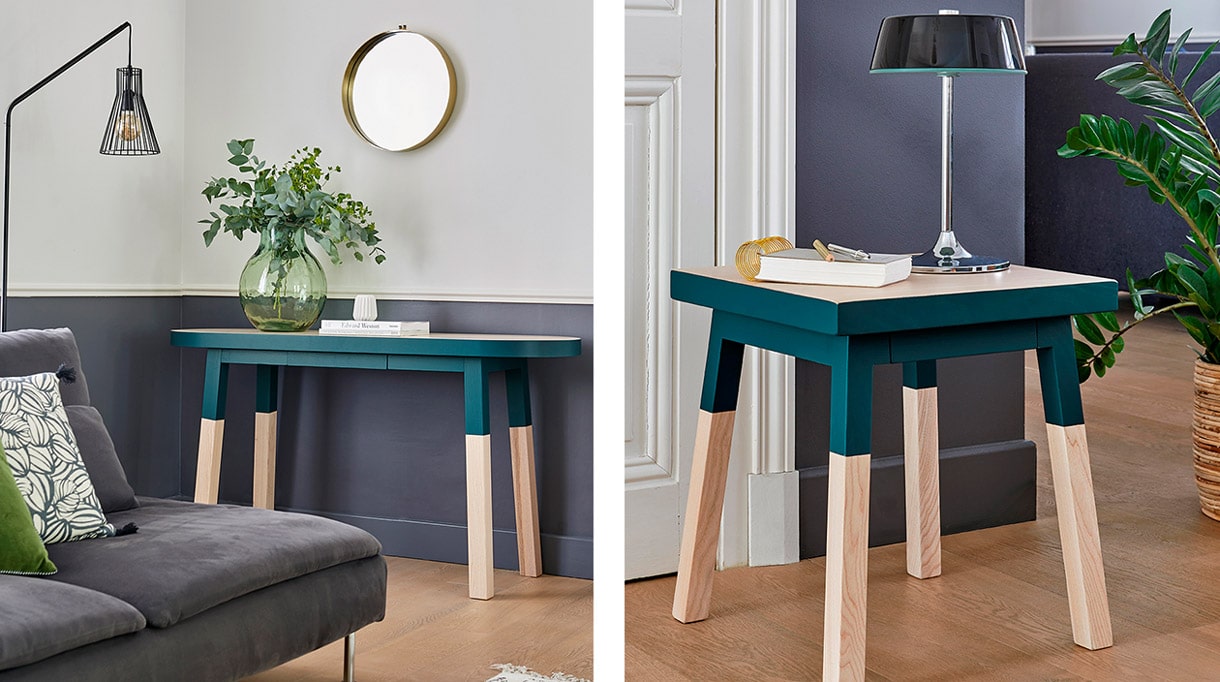 mon petit meuble francais - mobilier made in france - savoir faire francais - console ovale - table de chevet de couleur bleue - signatures singulieres - le magazine des talents français