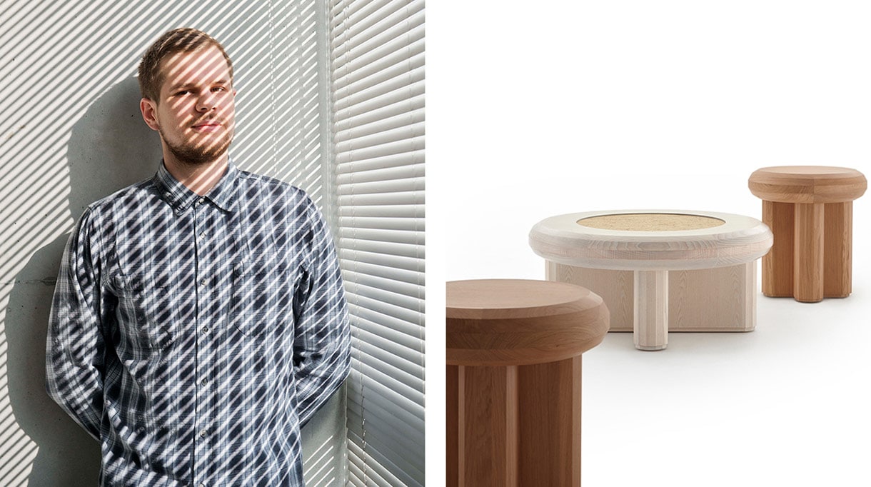 pierre frey - daniel rous - designer - table basse et gueridon en chene clair - savoir faire francais - signatures singulieres magazine