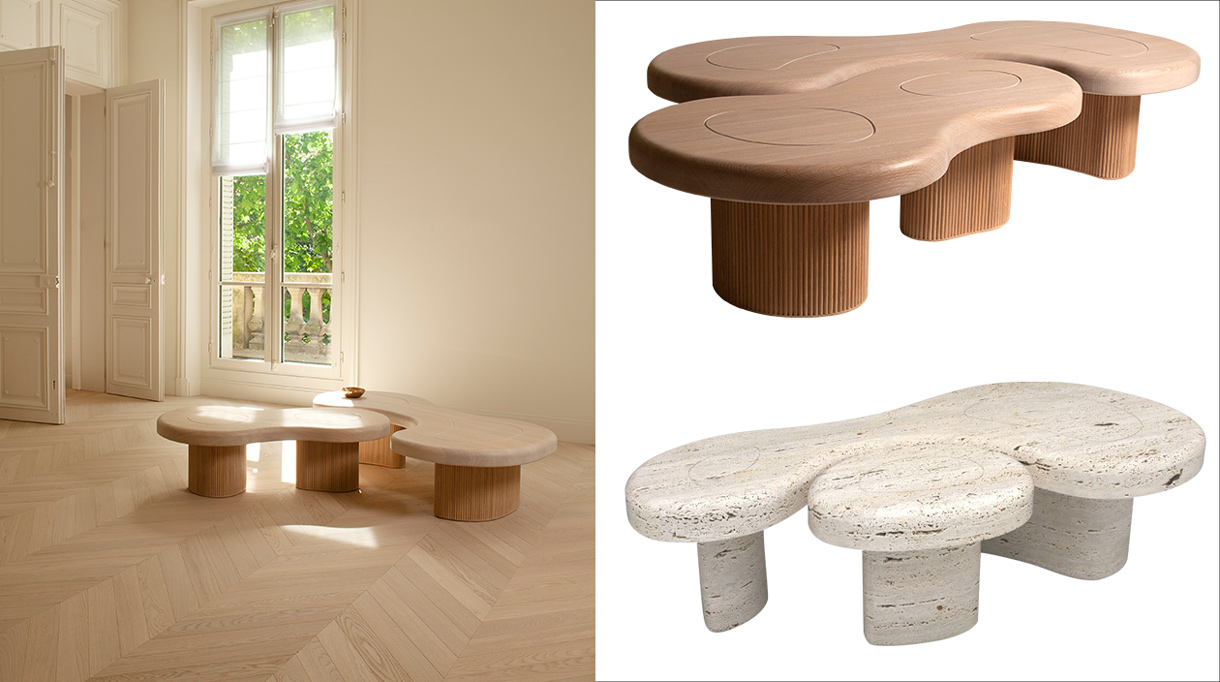 signatures singulieres - table basse design en travertin