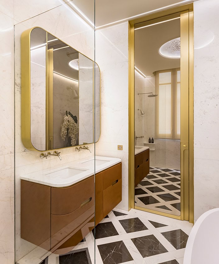 salle de bain design - porte de douche en laiton - jouin manku